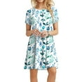 thumbnail image 2 of Sundresses for Women Casual Summer - Women's Summer Short Sleeve Crew Neck T Shirt Dress Casual Loose Swing Dress Floral Print Beach Dresses, 2 of 7