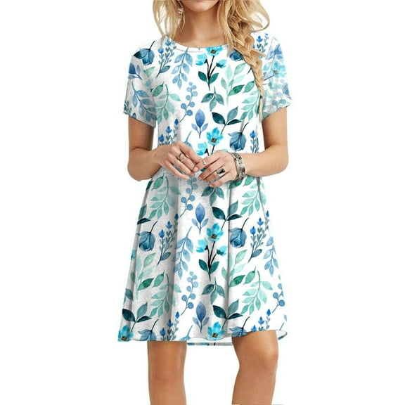 Pntutb Dresses for Women Loose Short Sleeve Loose Dress Floral Print Sunflower Print Dress