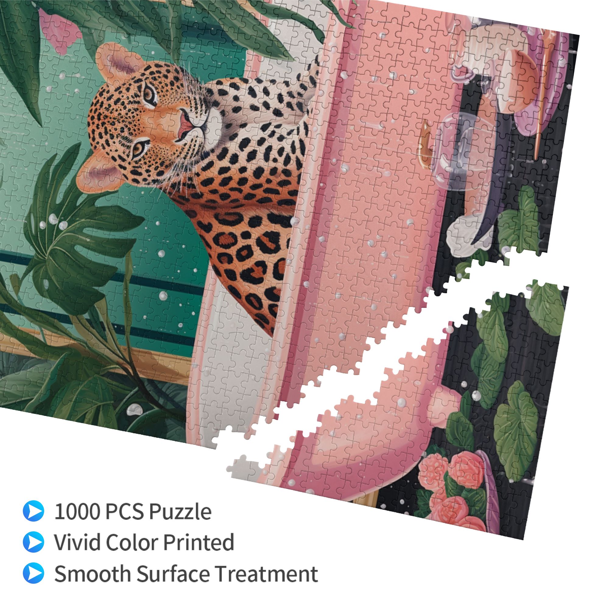 1000 pcs 1000 Piece Animal jigsaw puzzles Bathing Time of Leopards,Unique and Beautiful Design,Modern Style Animal Wooden Puzzle,for animal Lovers Gifts,Challenging Brain Exercise,Stunning Artwork