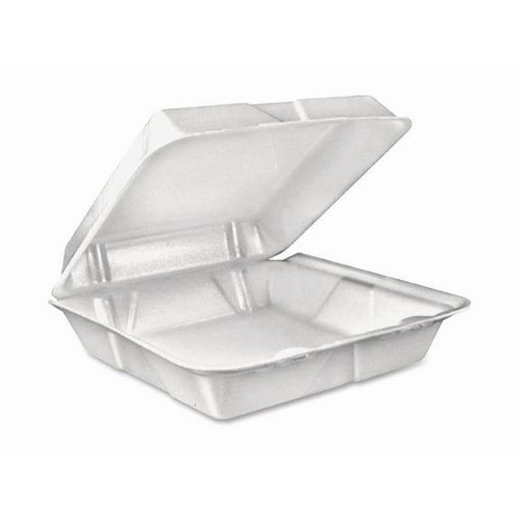 Dart® Insulated Foam Hinged Lid Containers, 1-Compartment, 9.01 x 9.4 x 3, White, 100/Pack, 2 Packs/Carton
