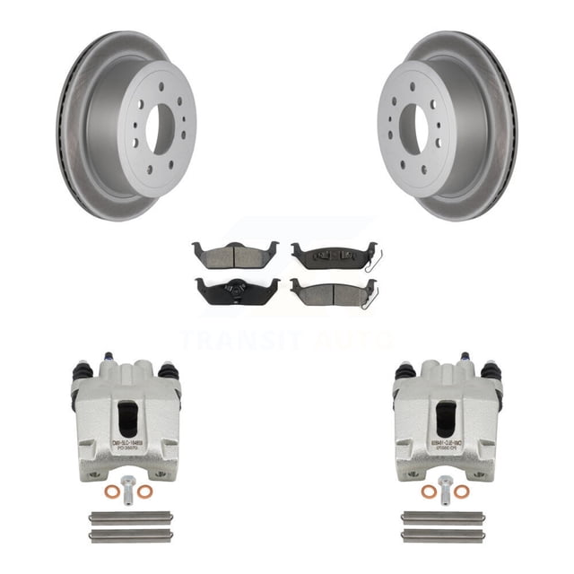 Transit Auto Rear Disc Brake Caliper Coated Rotors and Semi-Metallic Pads Kit for Car Ford F-150 Lincoln Mark LT KCG-100095S
