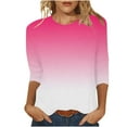 thumbnail image 1 of KIHOUT Hauts en Liquidation, Chemises à Manches 3/4 pour Femmes Mode Dégradé Imprimé T-shirt Ample Col Rond Blouse Tunique Hauts Chandails en Molleton, 1 of 5