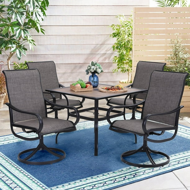 Mf Studio 5pcs Metal Patio Dining Set 4pcs Swivel Chairs And 1pc Square Table With Pvc Top Suitable For 4 People Com Mf Studio 5pcs Metal Patio Dining Set, Patio Furniture Dining Set Swivel Chairs