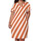 thumbnail image 3 of Vestido holgado con bolsillos y rayas diagonales en color naranja neón y blanco. Vestido largo de verano para mujer. Vestido elegante de verano para mujer., 3 of 7