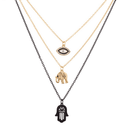 Eye Hamsa Necklace - Lux Accessories Hamsa Elephant Pave Evil Eye BFF Best Friends Forever Necklace Set (3 PC)