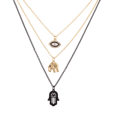 Lux Accessories Hamsa Elephant Pave Evil Eye BFF Best Friends Forever Necklace Set (3
