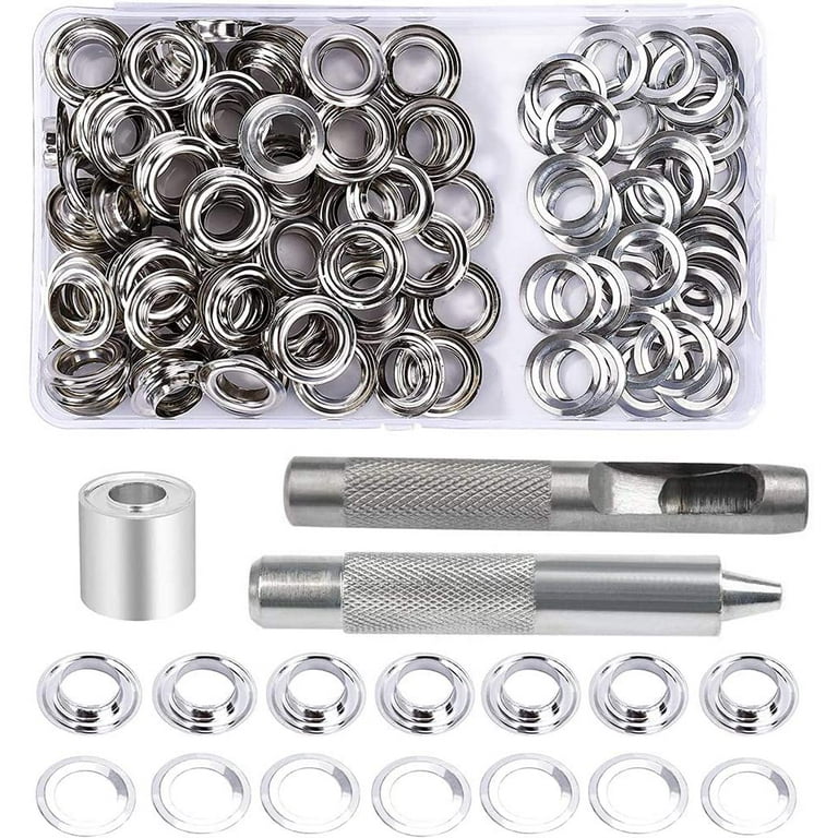 100 Sets Grommet Tool Kit (1/2 Inch Inside Diameter),Grommet Setting Tool  Grommets Eyelets with Storage Box 3 Pieces Install Tool Kit Metal Eyelets