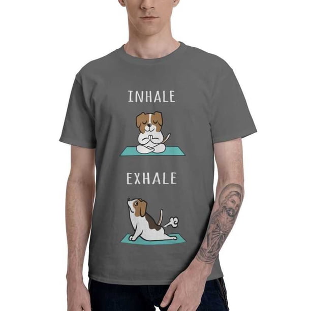Camiseta de Jack Russell Terrier para hombre, camisetas informales de algodón, camisetas de manga corta, camiseta japonesa de yoga con diseño de perro, inhala y exhala, regalo