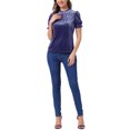 thumbnail image 2 of INSPIRE CHIC Ruffle Collar Shirt for Women's Short Sleeve Velvet Tops Blouse L Dusty Purple Blue, 2 of 5