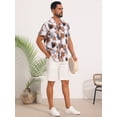 thumbnail image 2 of DARING DIVA Men's Short Sleeve Button Down Camp Collar Leaf Print Shirts L White Brown, 2 of 7