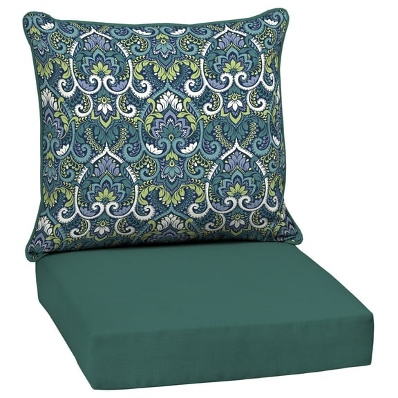 ARDEN Reversible Outdoor Deep Seating Cushion Set 24 x 24, Sapphire Aurora Blue Damask