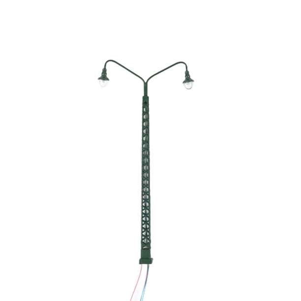 Billuyoard Modelo de lámpara de vía férrea, farola clásica a escala 1:87, diseño de construcción, luz LED de parque de cabezales, decoraciones Artesanía Verde (luz blanca) Billuyoard HA064499-03