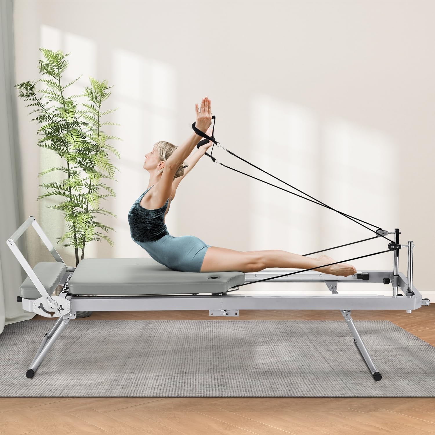 Pilates Reformer Foldable Pilates Machine & Equipment for Home Workout Cardio Fitness Rebounder, Black