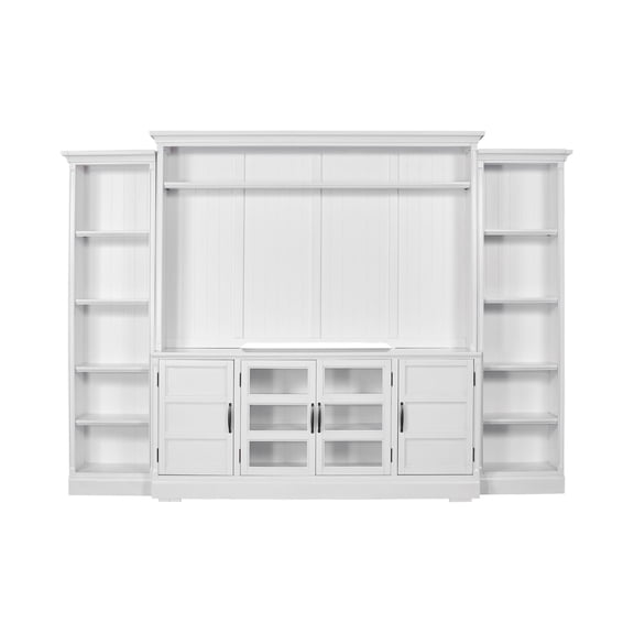 Pemberly Row Farmhouse Wood Entertainment Wall in White Finish