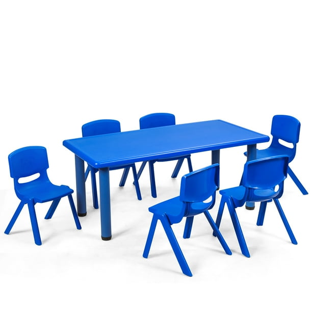 Topbuy 6-Piece Plastic Kids Chair Modern Stackable Learning Chairs Blue ...