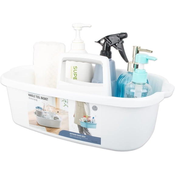Large Cleaning Supplies Caddy Portable Shower Basket Supply Organizer with Handle Plastic Bucket Tool Storage for Bathroom, Bedroom, Kitchen, College Dorm, Garden, White