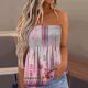 thumbnail image 2 of Gibobby Camiseta de tirantes sin mangas con estampado floral para mujer, cintura elástica plisada, sin espalda(Rosa caliente,CH), 2 of 4
