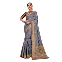 Sarees for Women Banarasi Art Silk Woven Saree | Ethnic Indian Wedding Gift Sari with Unstitched Blouse Gray