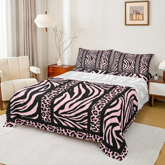 Homewish Cheetah Zebra Print 3pcs Twin Sheet Sets for Boys Girls,Animal Print Twin Fitted Sheet,Geometric Stripes Lines Breathable Flat Sheet,Super Cozy Room Decor