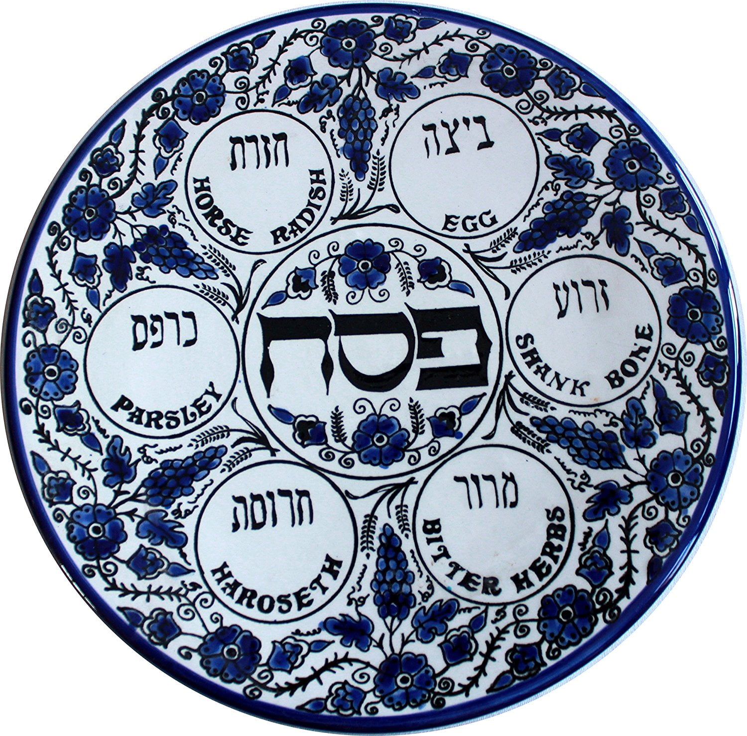 Blue Flowers - PASSOVER SEDER Plate - Jewish Dish Armenian Ceramic ...