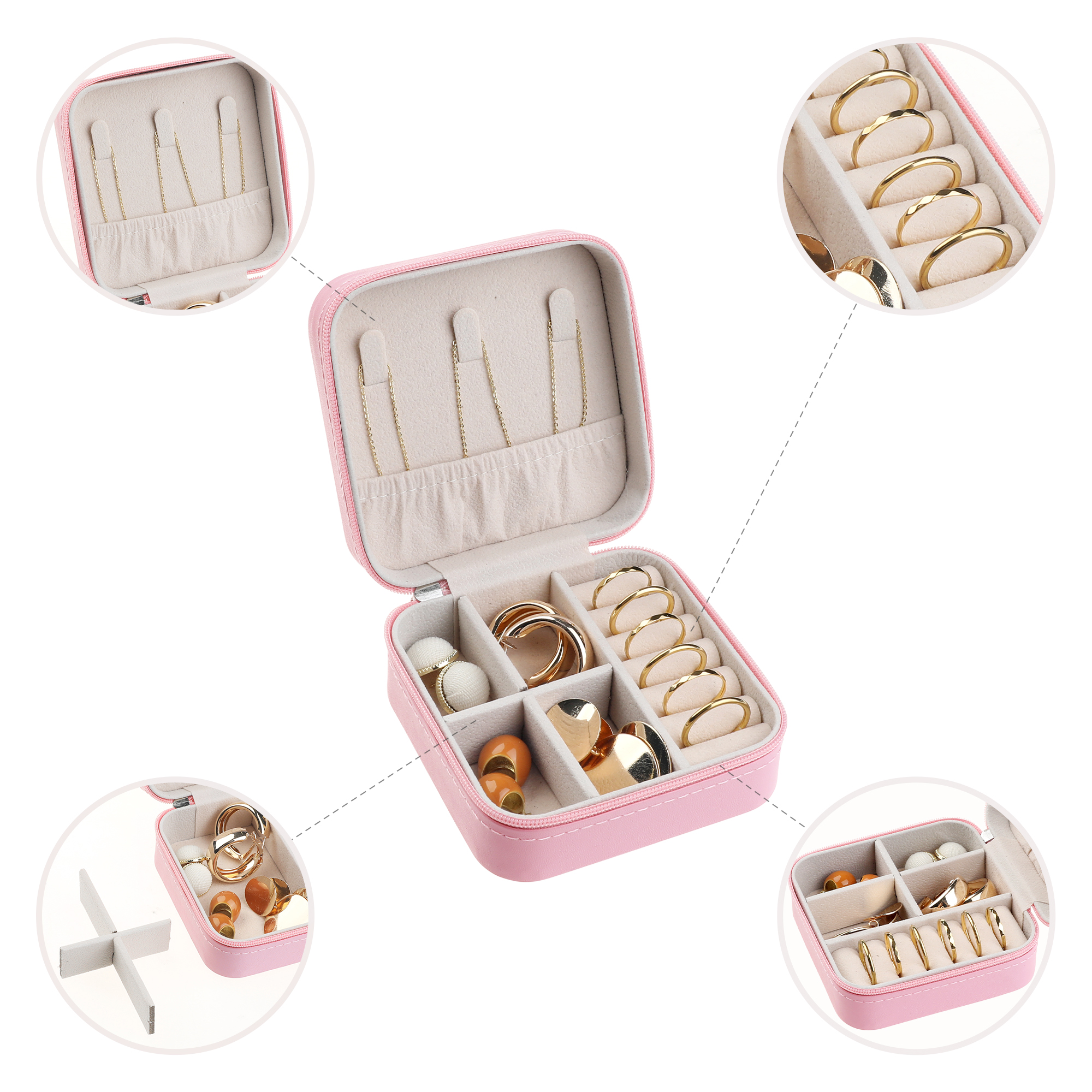 Travel Jewelry Box for Women Birthday Gifts Small Portable Organizer Case Pink