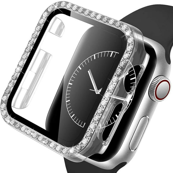 BXUXOHS (1/3Pack) Bling Cover for Apple Watch Case 38mm 40mm 41mm 42mm 44mm 45mm Women, Tempered Glass Screen Protector Diamonds Full Protective Bumper Accessories for iWtch Series 8 7 SE 6 5 4 3 2 1