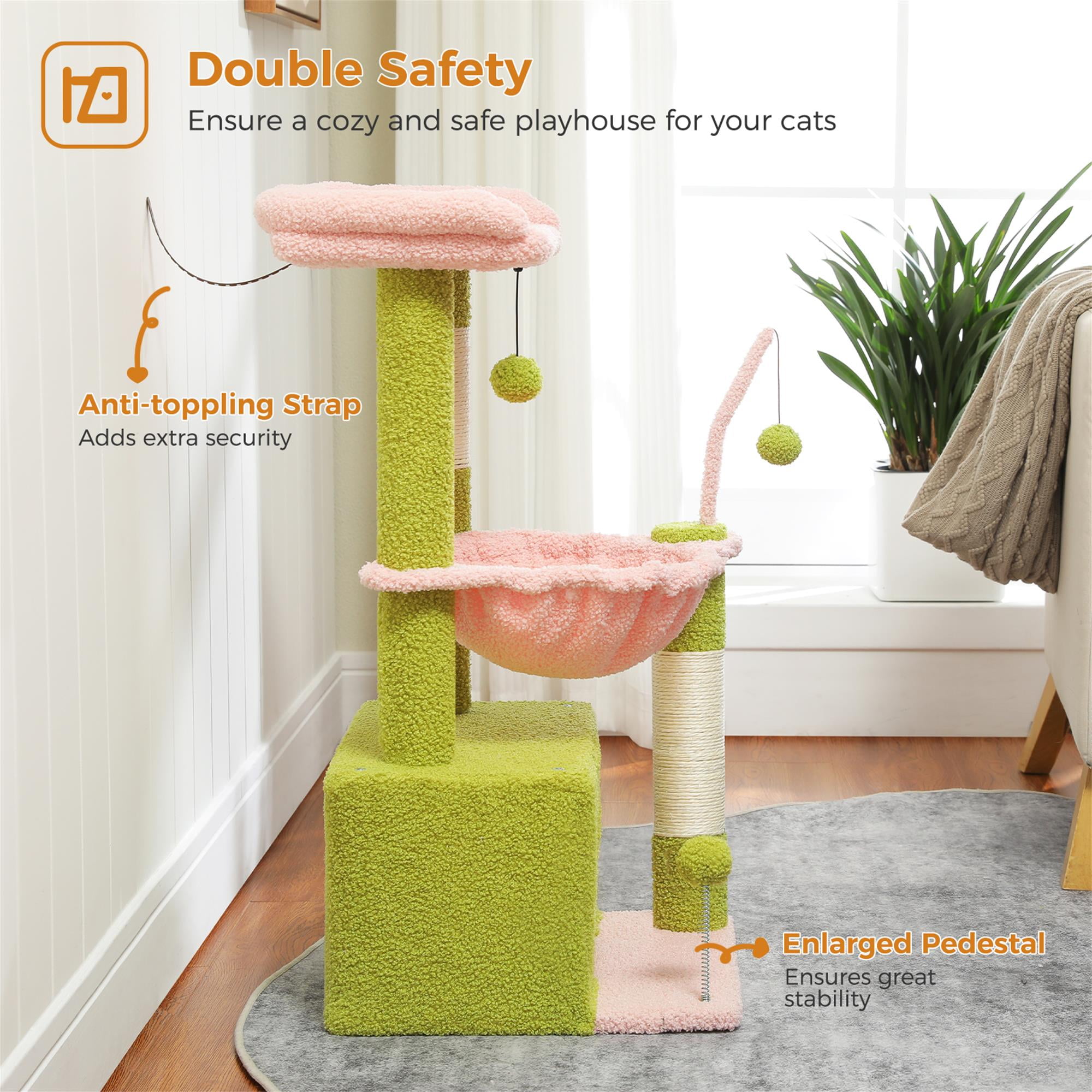 Kadyn 33" Cat Tree Tower Grey for Indoors Cats, Kitty Condo with Scratching Post, Modern Activity Climbing for Small and Medium Cats, Pink