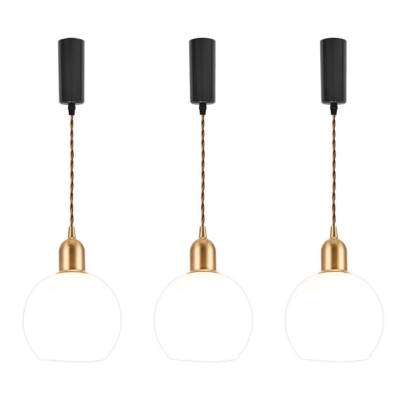 KAYYELAMP H-Type Track Lamp 3.2Ft Adjusted Cord Brass Base White Glass Ball Shade Pendant Light for Home Kitchen Farmhouse 3Pcs(No Bulb, Track)