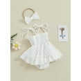 thumbnail image 4 of Musuos Baby Girls Summer Cute Romper Dress 0-18Months Solid Color Sleeveless Adjustable Shoulder Strap Romper with Headband, Pink/White, 4 of 10
