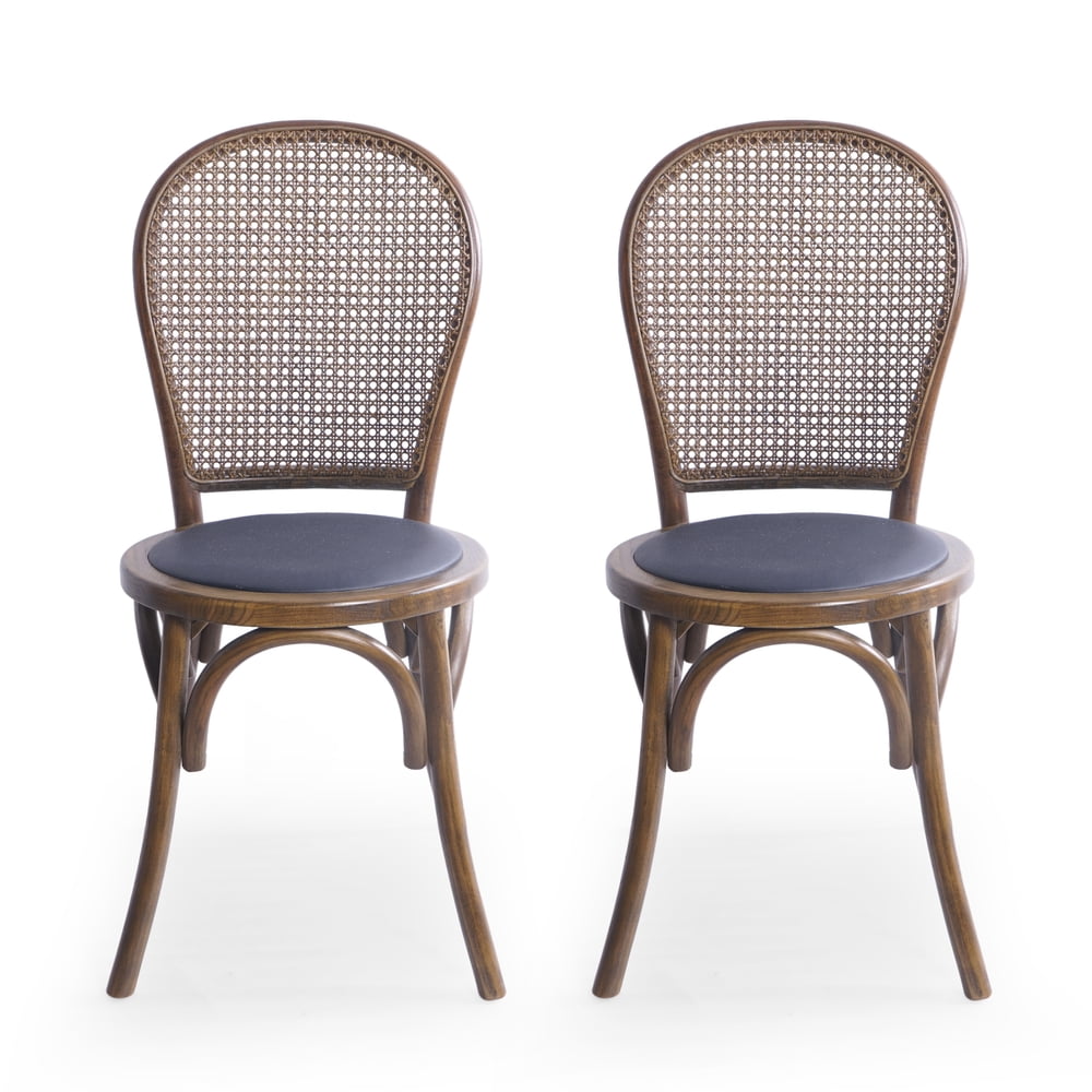 Emerys Beech Wood and Rattan Dining Chair with Faux Leather Cushion