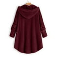 thumbnail image 3 of UTTOASFAY Women Coats Plus Size Clearance Women Plus Size Button Plush Tops Hooded Loose Cardigan Wool Coat Winter Jacket Rollbacks Wine 18(Xxxl), 3 of 5