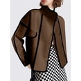 thumbnail image 4 of Chaqueta Corta de Mujer con Colores Contrastantes, Estilo Casual y Ligera, Ideal para Otoño e Invierno. Abrigo de Moda. Marrón L, 4 of 8