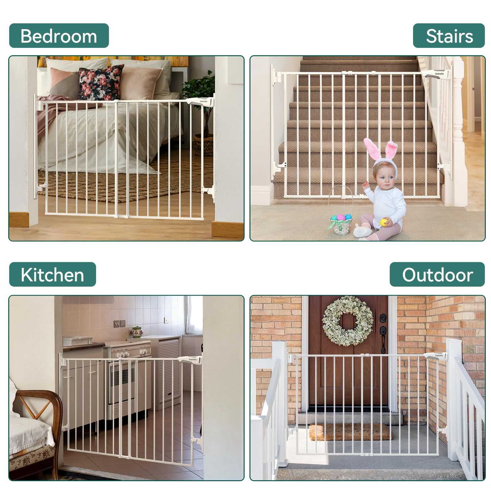 Gate for Stairs & Doorways, 26-43" W 34" H Extra Tall| No Bottom Bar| Easy Installation| One-handed Operation| Auto-close| Hardware Mount (Drill Needed) Safety Dog/Pet Gate Indoor (White)