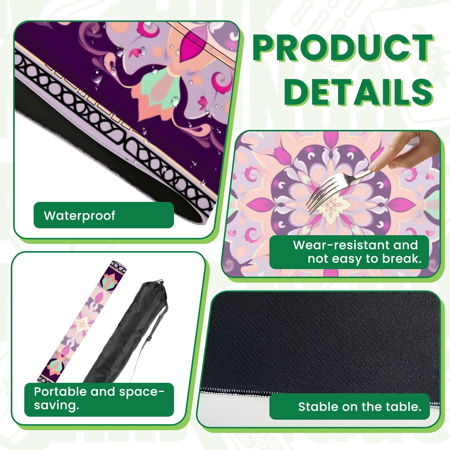 Mahjong Mat 31.5" x 31.5" Ornamental Floral Mandala Purple Pink Pastel Accents Non-Slip Noise Reduction American Mahjong Tiles Table Cover for Dominoes Poker Card Board Games Gift