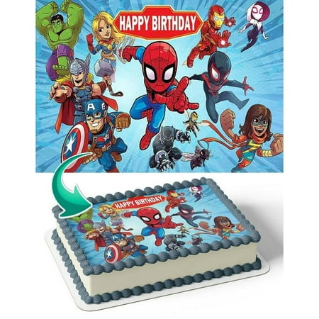 Spiderman Spidey Marvel Super Heroes Happy Birthday Edible Image For Half Sheet Cake By TNCT