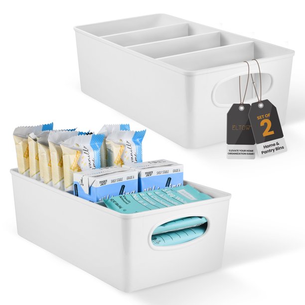 ELTOW White Pantry Storage Bins with Removable Dividers - 4 Compartment ...