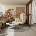 thumbnail image 3 of Wicker Egg Chair with Ottoman,Outdoor Indoor Large Egg Basket Lounge Recliner Chair with Thick Cushion for Patio Porch Backyard, 3 of 7