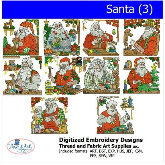 Santa(3) Embroidery Designs - All Popular Formats Included - Loaded on USB Stick
