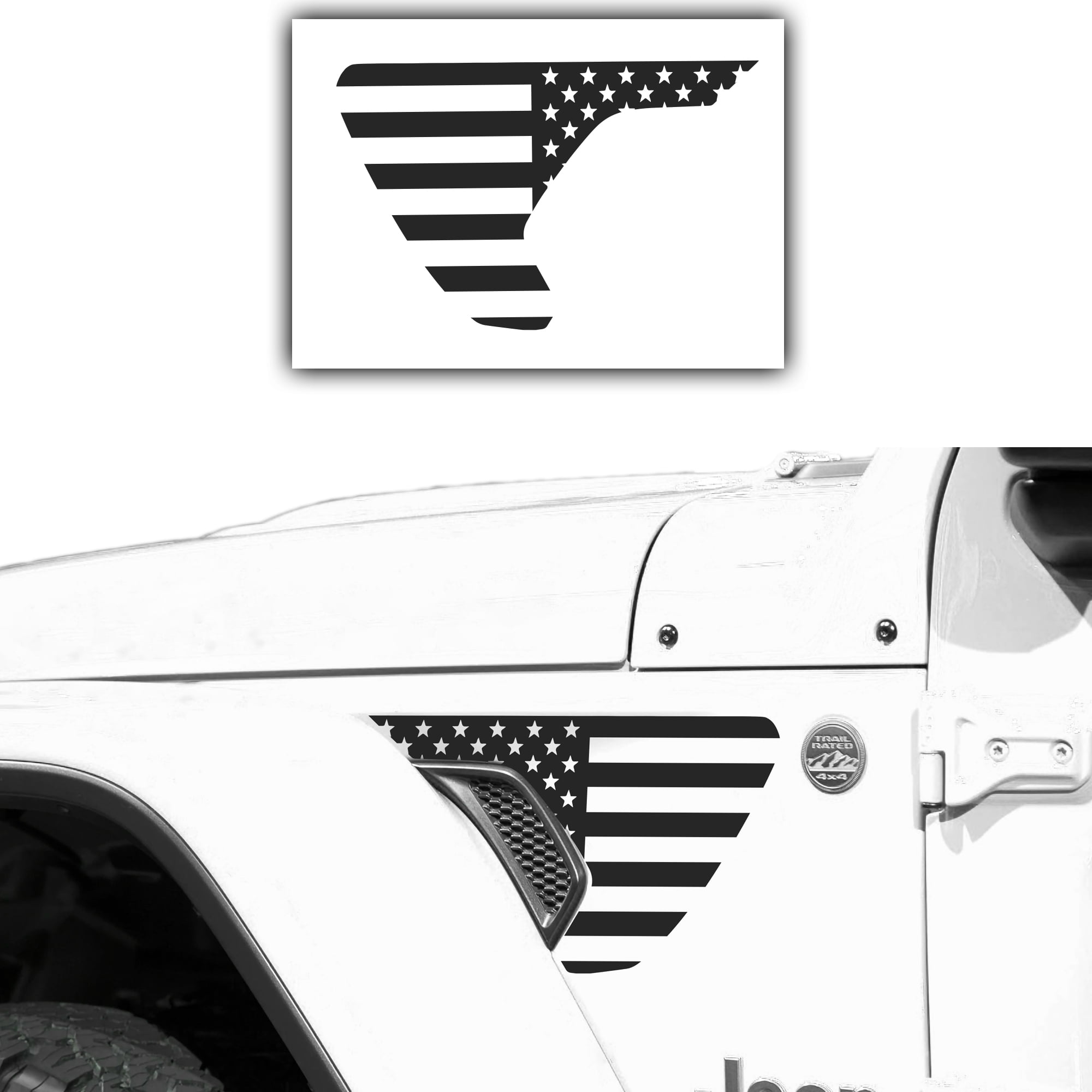 Bogar Tech Designs Precut Side Fender Vent American Flag Vinyl Decal  Compatible with Jeep Wrangler JL 2018-2020 and Gladiator 2020, Matte Black  
