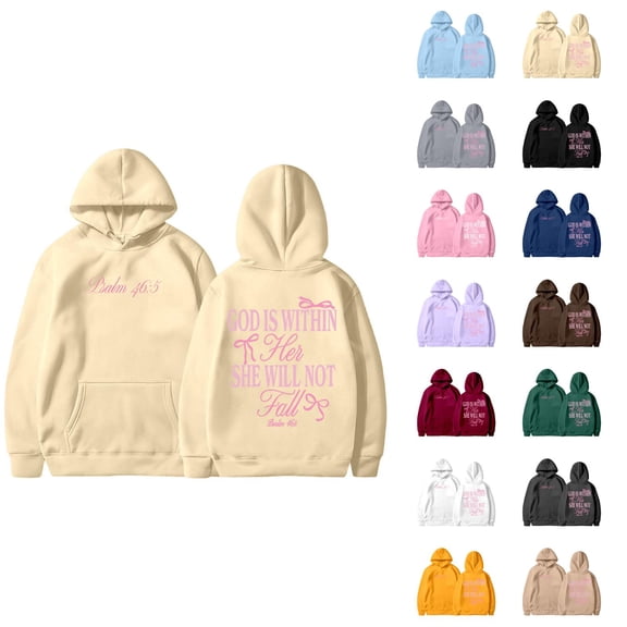 God Is Within Her She Will Not Fall Hoodies for Women Long Sleeve Christian Hooded Sweatshirt with Pockets Pullover Tops
