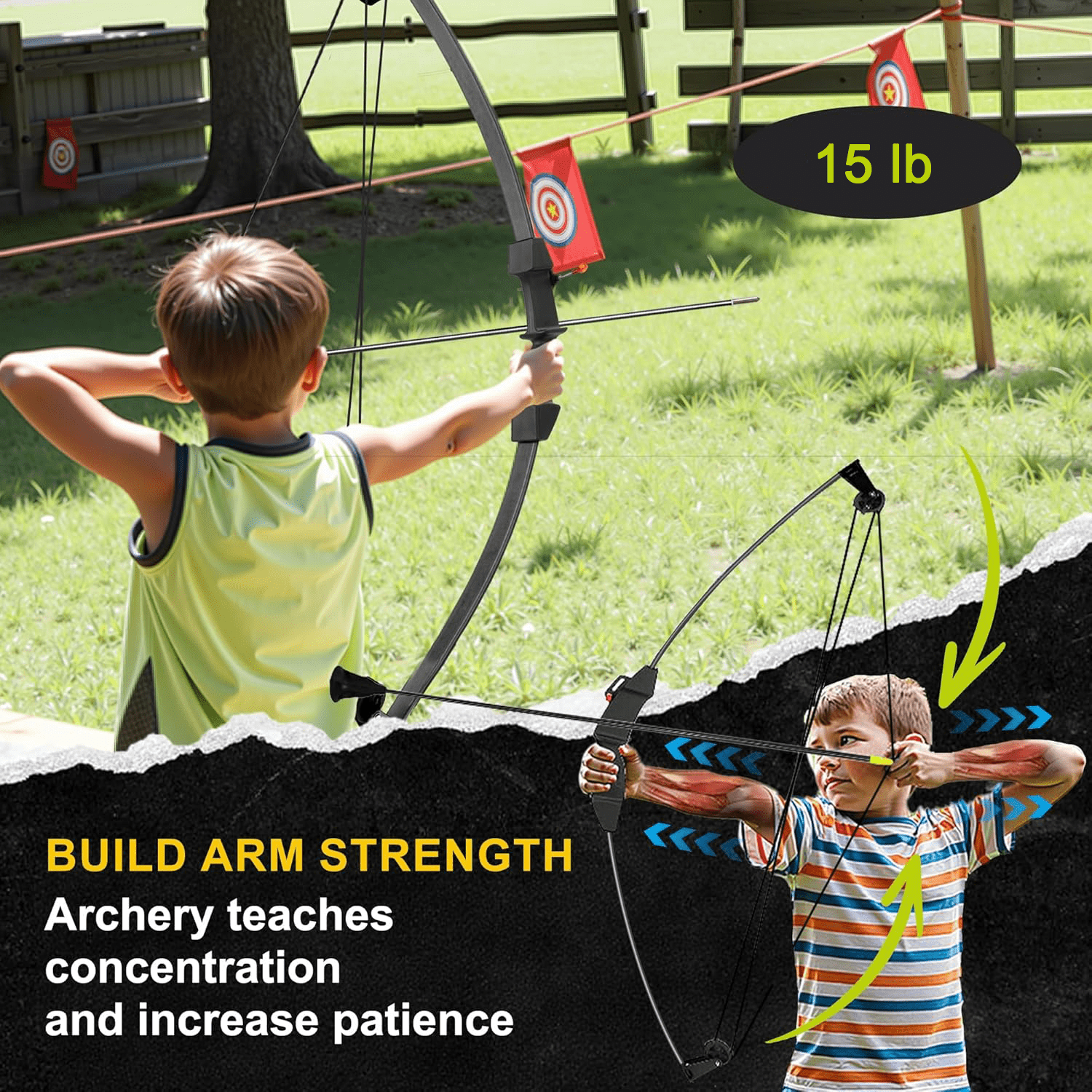 Clianle Teenage Composite Bow and Arrow Set for Boys and Girls, Junior Archery Set, Backyard Archery Game, Toys, Outdoor Games, and Target Gifts