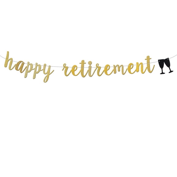 Happy Retirement Banner, Retirement Party Decorations Gold Gliter Paper Sign Backdrops