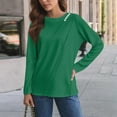 thumbnail image 4 of EchfiProm Long Sleeve Tops for Women Fall Pullover Crew Neck Green Relaxed Fit Plain Ladies T-Shirt, 4 of 7