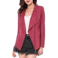 thumbnail image 3 of MODA NOVA Juniors Faux Suede Jacket Long Sleeve Draped Front Moto Jackets Purple Red XS, 3 of 5