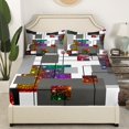 thumbnail image 2 of YST Geometric Fitted Sheet Rainbow Galaxy Stars Bedding Set Queen，Black Grey Abstract Stripes Grids Bed Sheets Glitter Geometry Checkered Bed Cover Room Decor 3 Pcs（No Top Sheet）, 2 of 5