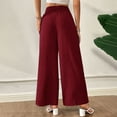 thumbnail image 4 of ZHYou Women Pants,Linen Blend,Wide Leg,High Waisted,Flowy Trouser,with Elastic Waistband Comfort Pants,Wine,Size 2XL, 4 of 5