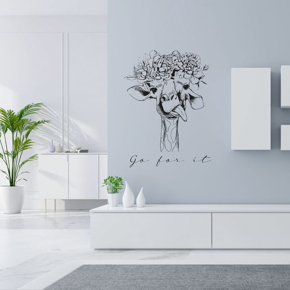 Go For It - Life Inspiration Quote Cute Cheeky Giraffe Flower Crown Beautiful Design Vinyl Wall Art Sticker Wall Decal Home Kids Nursery Room Study Room Boys Girls Wall Decor Design Size(20x18 inch)