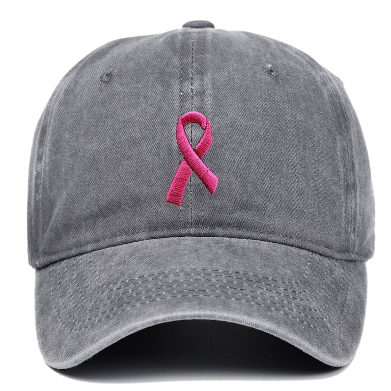 Women's Breast Cancer Awareness Baseball Cap - Embroidered Pink Ribbon "Faith Hope Love" Adjustable Cotton Hat