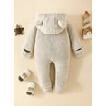 thumbnail image 3 of Franhais Infant Baby Winter Fuzzy Jumpsuit, Bear Ear Snowsuit Newborn Hooded Romper Warm Coat Long Sleeve Footed Zipper Romper, 3 of 8