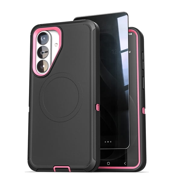 Encased for Samsung Galaxy S26 Plus Case with Privacy Screen Protector, Ranger Series, Magnetic Heavy Duty Military Grade Protection (Black / Pink)